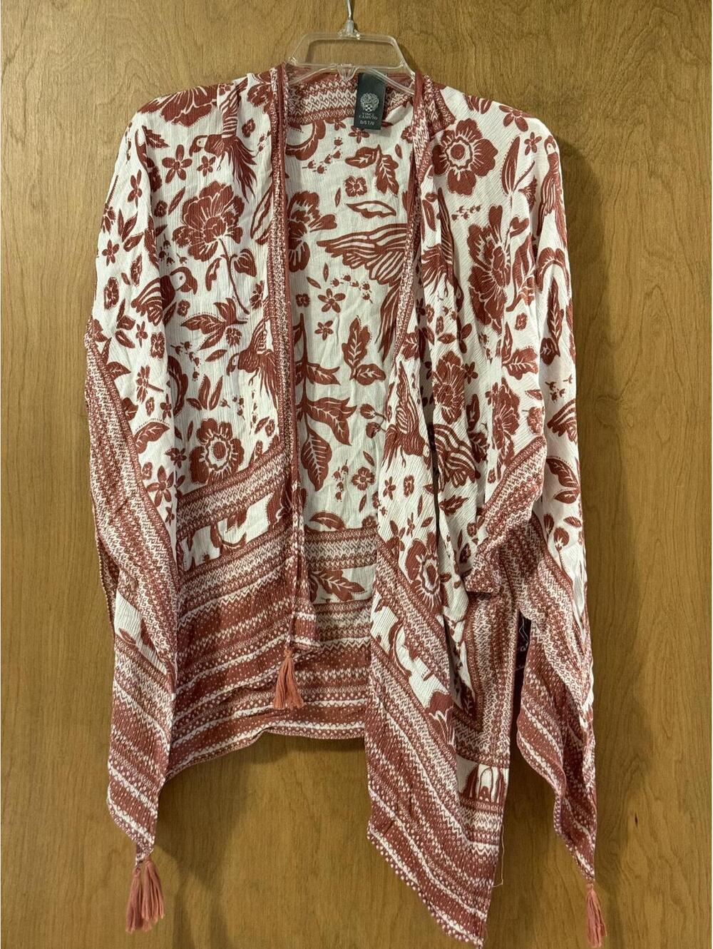 Vince Camuto Floral Bird Print Kimono Ruana Tassel Trim One‎ Size Boho